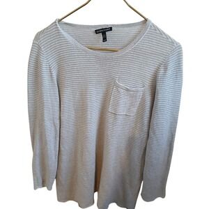 Eileen Fisher Striped Long Sleeve Pocket Knit Top Linen Blend Women M